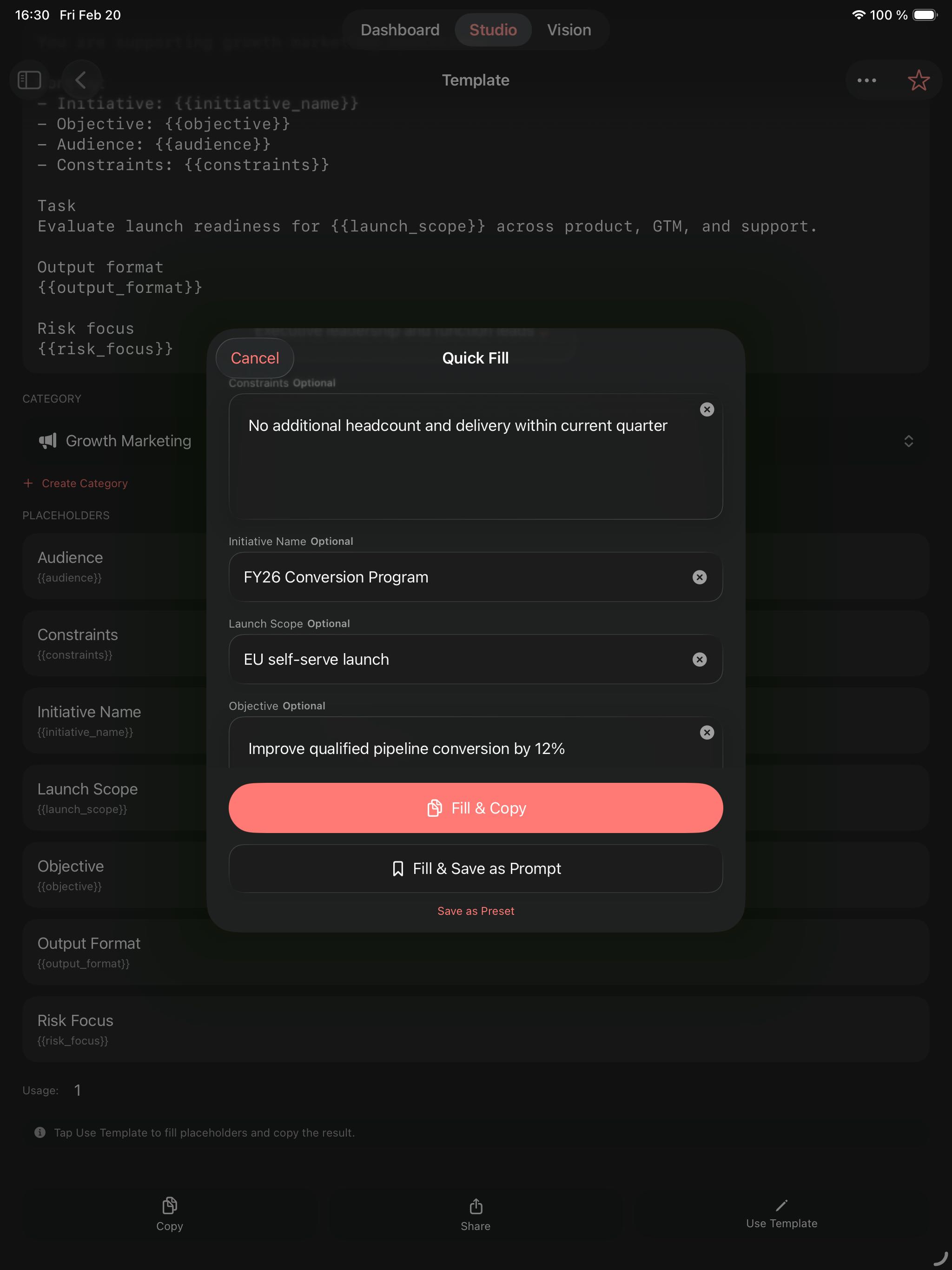 Prompts Lab iPad capabilities