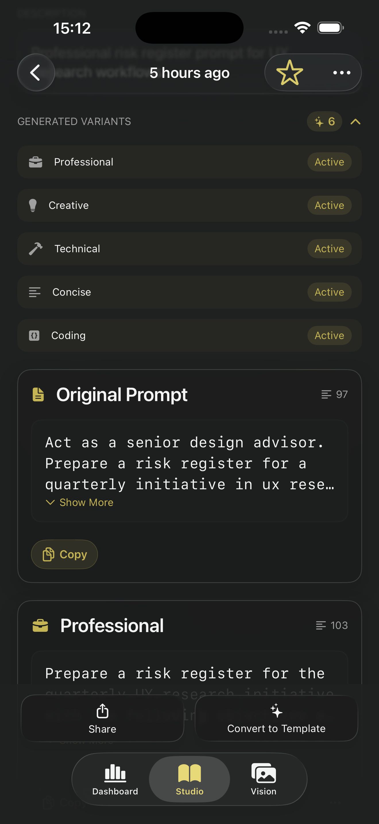 Prompts Lab on iPhone